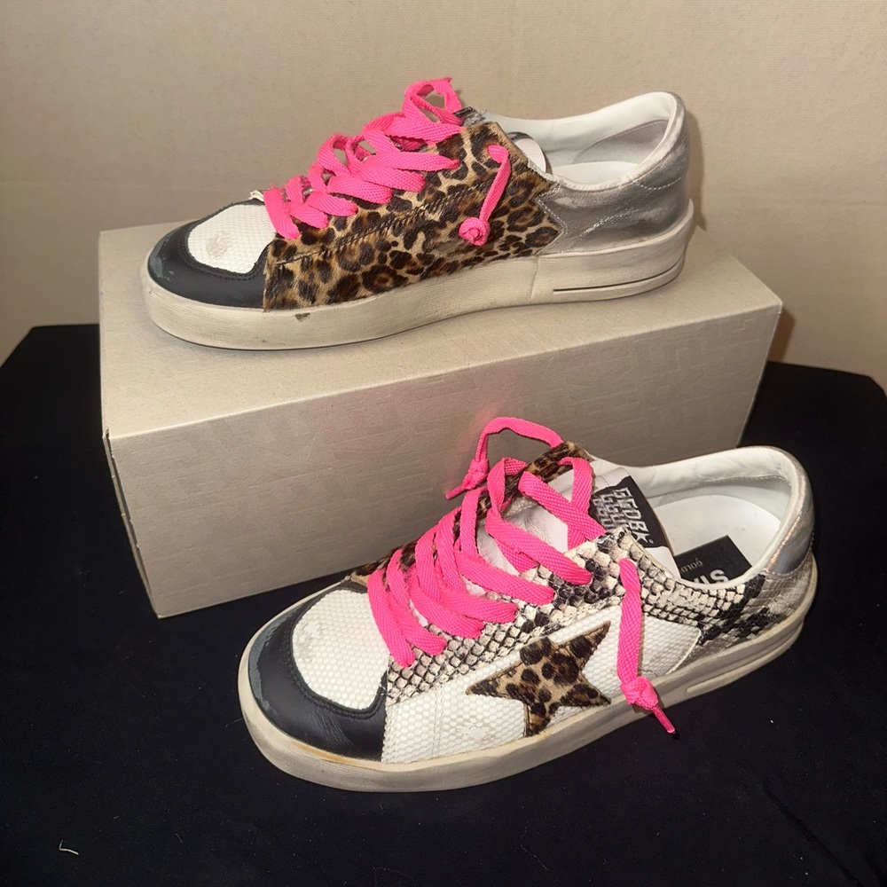 Golden Goose Stardan LAB Sneakers Snake Print Leather Leopard Print Pony Skin